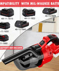 Rugged Cordless Vacuum Cleaner With Five In One Setup And Hella Mighty 500 Watt Brushless Motor Pulling Savage 100AW Suction and compatible batteries.