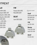 Two Sun Visor Clip Bracket Replacement For Audi A6 A7 A8 S6 S7 S8 And VW Passat 2012 2015 shown with fitment list.