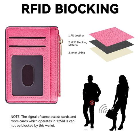 Credit Card Holder For Women Slim Minimalist Front Pocket RFID Blocking Wallet Small Compact Card Case With ID Window Vibrant Pink