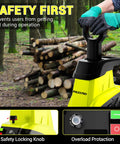 Powerful 15 Amp Electric Wood Chipper Shredder With 50L Collection Bin And 1.8 Inch Cutting Diameter, safety features shown