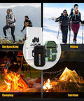 Two Pack Outdoor Lighters That Are Waterproof And Windproof USB Rechargeable With Dual Arc Plasma Tech And Refillable Butane Torch Survival Tactical Gear For Men For Camping And Hiking shown with camping images.