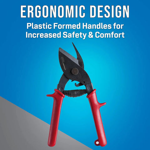 Tabbing Shear 8-1/2 Inch Pro Grade Tool With Precise Ground Blades Ergonomic Grip Handles displayed against a blue background