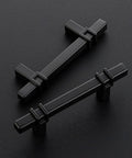 Two Matte Black Cabinet Handles Set of 10 - 3 Inch Center Hole Zinc Alloy Square Bar Drawer Pulls on dark background