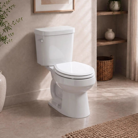Topseat Pro 2 Durable Wood Toilet Seat, Slow Close, Round, White installed on modern toilet with clean design.