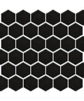 2-Inch Hex Matte Black Porcelain Mosaic Tile For Floors And Walls Mesh Mounted 11.13 x 12.63 Inches Grade 1 First Quality PEI III