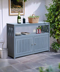 All in One Acacia Wood Outdoor Storage Cabinet With Two Magnetic Doors Weatherproof for Patio Yard and Home Use