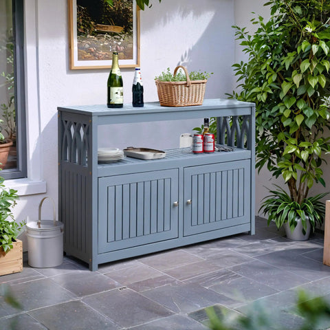 All in One Acacia Wood Outdoor Storage Cabinet With Two Magnetic Doors Weatherproof for Patio Yard and Home Use
