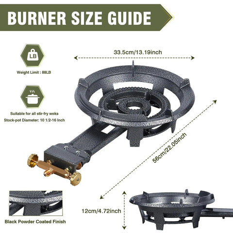 13 Inch Cast Iron Wok Burner Stove With 90,000 BTU High Heat For Outdoor Cookin Portable Gas Stove With Adjustable Regulator
