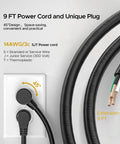 Close-up of 9 ft power cord from 12 Outlet Metal Power Strip With Individual And Master Switches