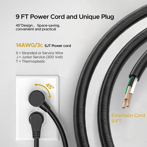 Close-up of 9 ft power cord from 12 Outlet Metal Power Strip With Individual And Master Switches