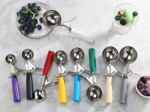 Thumb-Press Food Disher Ice Cream Scoop 4.67 Oz Size 6 White, 18/8 Stainless Steel, Commercial-Grade Portioner NSF Certified