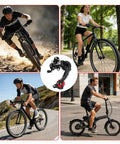 Rear Derailleur Tourney RD TZ500 Six Seven Speed Direct Mount For Mountain, Road, Trail, Folding And Commuter Bikes shown in cycling scenes
