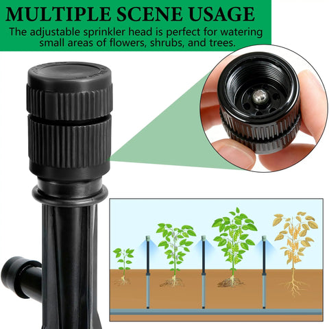 Game Changing 32 Pack Mushroom Bubblers Irrigation Heads With Smooth Adjustment Flow Control Valve Black Sprinkler Emitters close-up of adjustable sprinkler head.