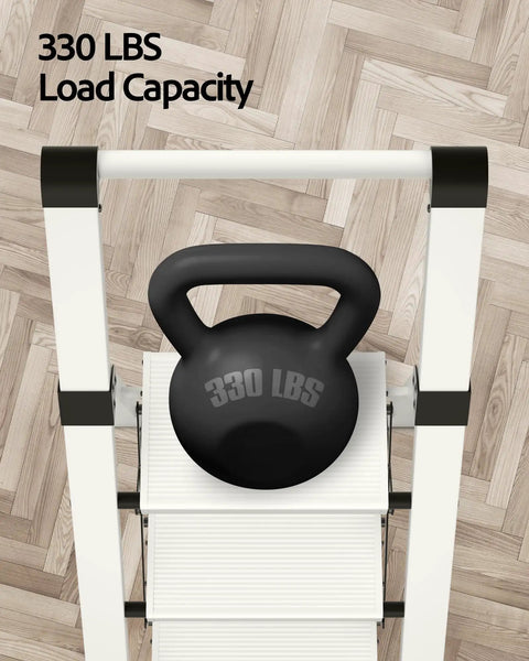 3 Step Aluminum Ladder Lightweight Foldable Stool Slick For Home Kitchen Library And Outdoor Use With 22.6 Inch Top Step, 330 lbs load capacity