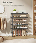 Three Tier Shoe Rack Organizer For Entryway With No-Fuss Space Saving Metal Frame And Non Woven Fabric Shelves, Black Shoe Storage Unit, displaying shoes