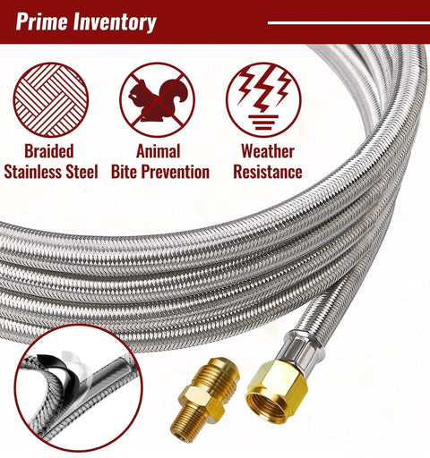 5ft braided stainless propane regulator hose with 0-20 PSI, QCC1 and 3/8 female fittings for turkey fryer and burner