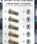 Upgrade Your Ride With 5 Pack 1/2 Inch 20 Taper Wheel Studs And Lug Nuts Kit High Strength Tire Bolts To Replace Old Worn Out Parts For Most Cars In Sweet Gold Finish, 5 wheel studs and lug nuts