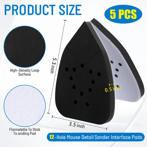 Five Pack Foam 12 Hole Sanding Pads For Black And Decker Mouse Sanders BDCMS20C And BDEMS600 Hook And Loop Triangular Detail Sander Pads With Anti Vibration Cushion Layer