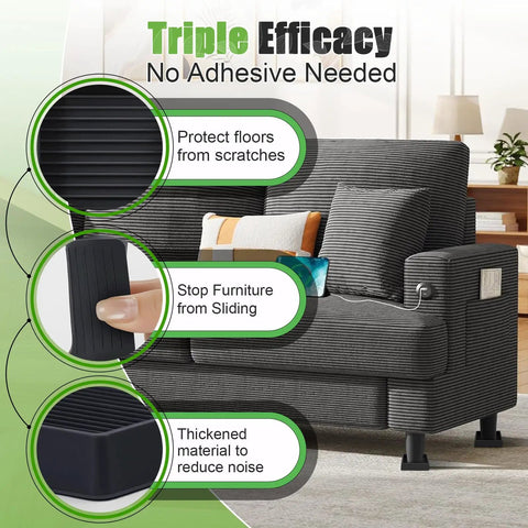 Heavy Duty Non Slip Furniture Pads 2 By 2 Black Rubber Cups Set Of 4 No Adhesive Floor Protectors for couch showing benefits