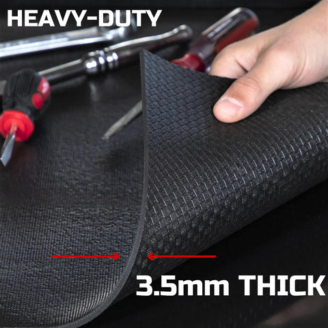 Close-up of Heavy Duty Tool Box Drawer Liner 18 Inch Wide 24 Ft Long Non Slip Rubber Mat showing textured 3.5mm thickness