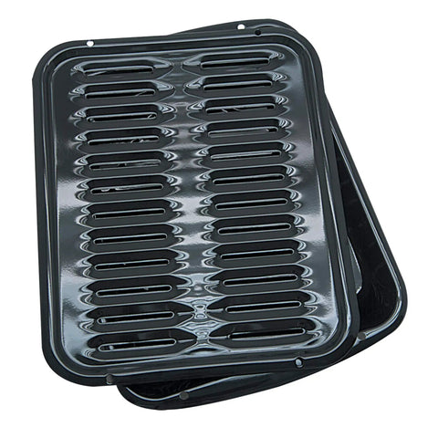 Heavy Duty Porcelain Air Fry Bake and Broil Pan Set, 16 By 12.75 Inch, Drains Grease, Dishwasher Safe, Safe to 1025F, Made in USA