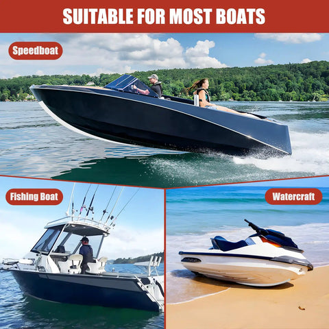 Heavy Duty Boat Keel Guard For Fiberglass And Aluminum Hulls Self Adhesive Strip on various boats including a speedboat, fishing boat, and watercraft.