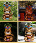 Solar Powered Tiki Statue Light For Garden, Patio, And Backyard Decor, 10-inch tall, colorful drumming tiki totem pole figurine