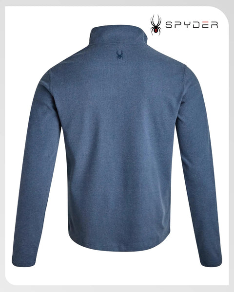 Back view of Mens Lightweight Quarter Zip Fleece Pullover For Gym And Running Soft Breathable Grid Fleece Athletic Top Size Medium Blue Slate.
