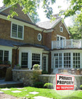 Private Property No Trespassing Signs 2 Pack With Metal H Stakes 12x9 Inch Corrugated Plastic Double Sided Yard Sign in front of house
