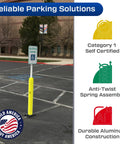 Heavy Duty Handicap Parking Sign Post With Self Righting Spring Hella Durable Aluminum Build Handles Minor Collisions Solid As A Rock features a vibrant yellow base.