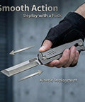 Tactical Folding Knife With Belt Clip, All Steel Sharp Blade, 9 Inch Survival Knife For Outdoors held in hand showing deployment