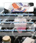 Front view of KINGTAIXIN coolant tester accessory with antifreeze bottle in a car engine bay.