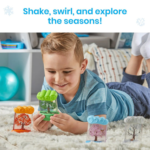 Child playing with Seasonal Sensory Tubes for Calming Kids, Chill Out Fidgets for Travel and School focus keyword.