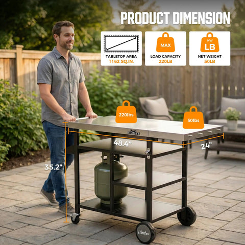Stainless Steel Grill Cart And Pizza Oven Table With Wheels For Infrared Grills Universal Outdoor BBQ Station Built To Last Fits Ooni Ninja Gozney And More Sturdy Prep Surface