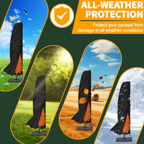 Cantilever Umbrella Cover 9 to 13 ft Waterproof Oxford Fabric All Season UV Resistant Weatherproof for Offset Umbrellas in different weather settings