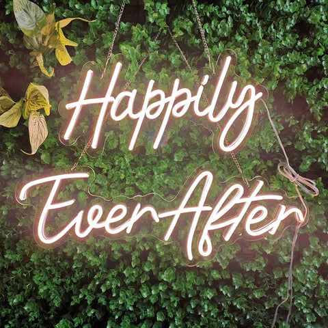 Two Piece Dope Happily Ever After LED Neon Light Sign Set Warm White With Dimmer 14.6x7.5 And 20.9x7.5 Inches Plug In Night Light
