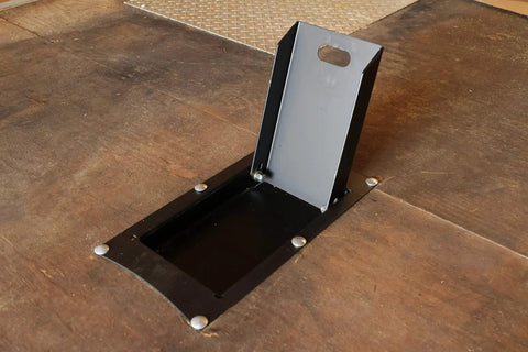 Recessed Motorcycle Wheel Chock for Trailers, Heavy Duty Powder Coated Steel Construction, Keeps Your Ride Locked In During Transit