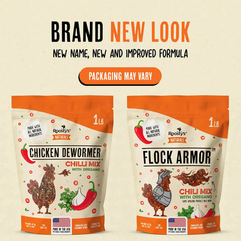 Natural Chicken De-wormer Chili Mix for Healthy Flocks and Happy Eggs, 1lb bags with oregano, made in USA, new packaging.