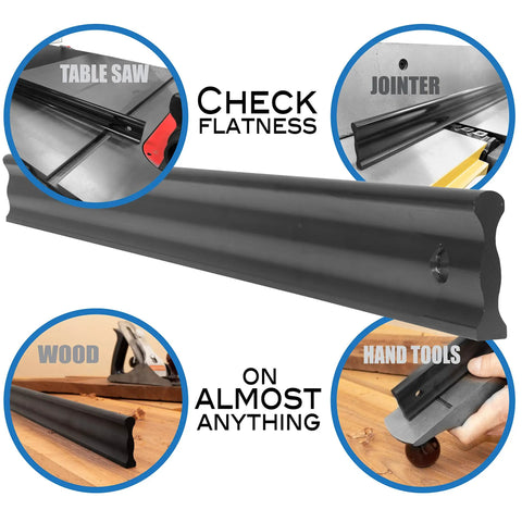 Heavy Duty 24 Inch Anodized Aluminum Straight Edge Tool For Flat As A Pancake Finish Plus Bang On.001 Tolerance Alignment on workbench and tools.