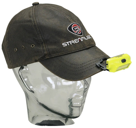 Bandit 180 Lumen USB Rechargeable LED Headlamp affixed to cap on mannequin, showing light attachment via clip