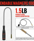 Three Piece Telescoping Magnetic Pickup Tool Set With Sixteen Pound Heavy Duty Lift, showing 1.5 lb flexible magnetic wand.
