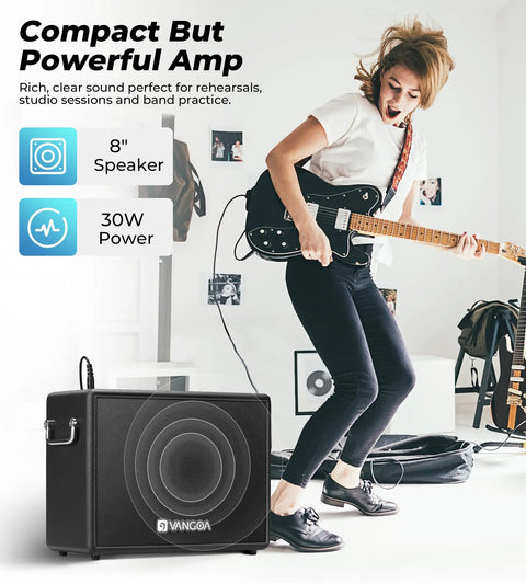 Portable 30W Bass Amp With 8 Inch Speaker Built In Overdrive And Mid Scoop Contour Gig Ready For Indoor And Outdoor Practice