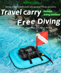 Tankless Underwater Breathing System With Rechargeable Waterproof Air Compressor And Regulator on blue float in clear water