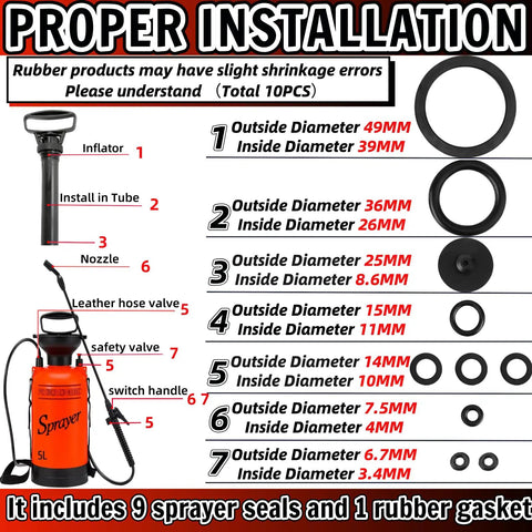 Leakproof Sprayer Seal Rings Ten Pack Durable Rubber Gasket Replacement For Pump Sprayers And Irrigation Accessories Universal Fit For Most 3L 5L 8L 1 Gallon 2 Gallon Sprayers Prevent Leaks And Ensure Even Consistent Spraying, 5L sprayer seals
