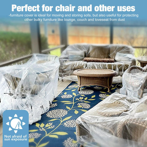 Crystal Clear Plastic Moving Chair Cover Bag For Storage And Transport Extra Large 65 X 42 X 34 Inch Waterproof And Dustproof With Label Slot And Easy Open Design protecting outdoor furniture on a patio
