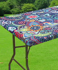 Fitted Spandex Tablecloth for 6 Foot Rectangle Tables with Elastic Edge, Wrinkle Free and Washable, Paisley Pattern outdoors