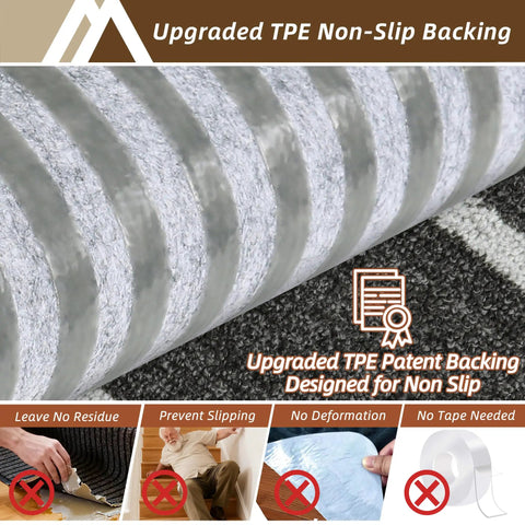 Close-up of Soft Stair Treads Non Slip Carpet Mats with TPE backing, emphasizing non-slip features for wooden steps.