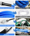 XPORTION heated RV water hose, 25 ft, blue, self-regulating with 3/4 inch NH fittings and leakage protection.
