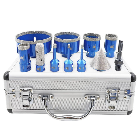 Diamond Core Drill Bit Set For Porcelain Tile Ceramic Marble Granite, 6/6/8/25/35/50/75/100mm on carrying case