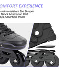 Close-up of Pro Grade High Performance Inline Skates For Adults And Teens Versatile Speed Skating Black Size 4 To 10